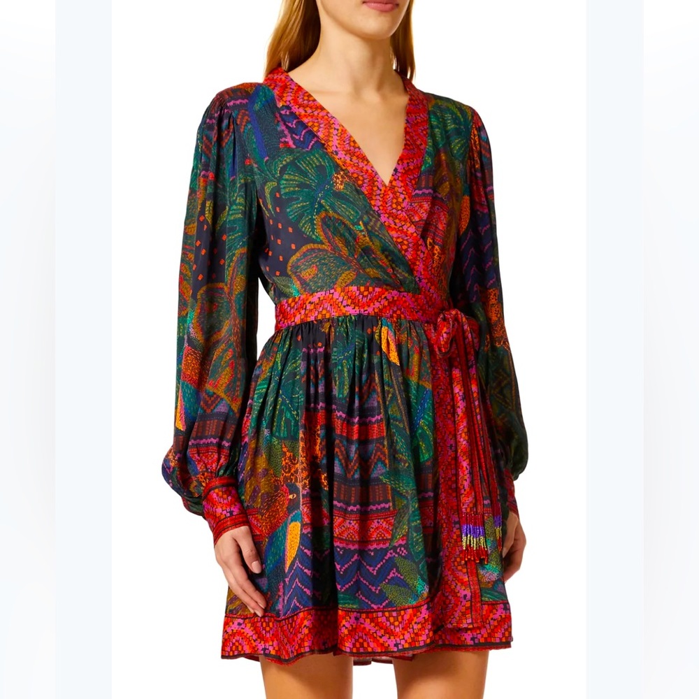 FARM RIO Forest Tapestry Mini Wrap Dress XS